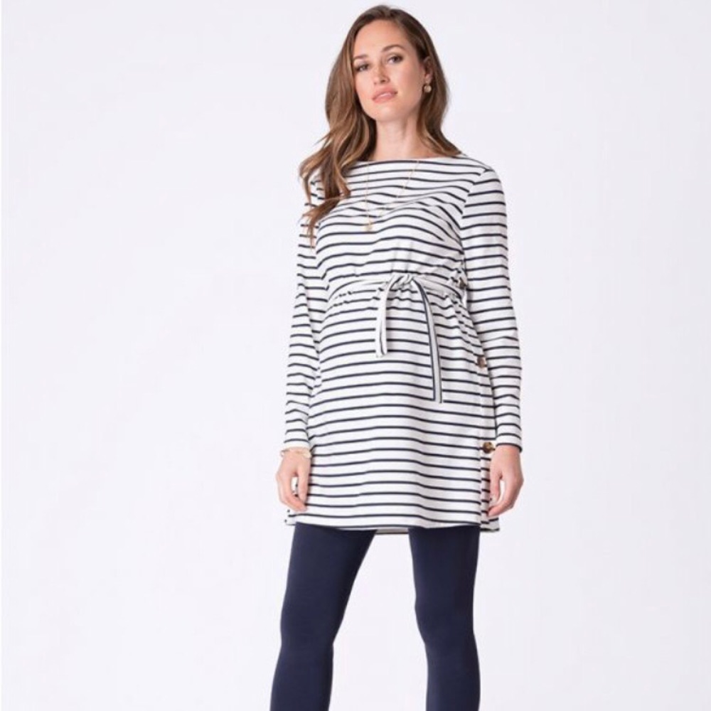 Seraphine Maternity/Nursing Navy & White Nautical Top, Large, EEUC